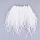 Ostrich Feather Tassel Big Pendant Decorations, with Brass Findings, Golden, White, 130~170x4mm, Hole: 1.6mm