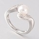 Simple Fashion Sterling Silver Cubic Zirconia Pearl Rings STER-K012-04-1