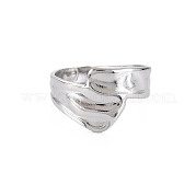 304 Stainless Steel Irregular Wide Band Open Cuff Ring for Women RJEW-N038-049P