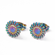Ion Plating(IP) 304 Stainless Steel Sunflower Stud Earrings for Women EJEW-G338-05M