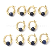 Серьги-кольца из натурального содалита с круглыми бусинами EJEW-A099-03G-06
