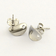 304 Stainless Steel Oval Stud Earring Findings STAS-R063-39