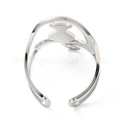 変色しない304ステンレススチールオープンカフリング  猫とムーン  ステンレス鋼色  内径：17mm&nbsp;RJEW-F149-03P