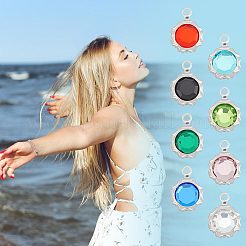 48 шт. 8-цветные подвески-цветы из натурального кварца с гальваническим покрытием из нержавеющей стали&nbsp;STAS-UN0056-90