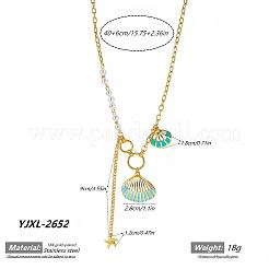 Collares con colgante en forma de concha de acero inoxidable 304 esmaltado con perla de plástico blanca para mujer&nbsp;WGC94A0-01