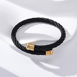 304ステンレススチールトルクバングル女性用男性用  ブラック  5/8インチ（1.65cm）  内径：2-1/4x2-1/4インチ（5.8x5.55cm）  ワイヤー：6mm&nbsp;BJEW-G584-18G-01