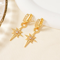 Элегантные восьмиугольные серьги-кольца из латуни с прозрачным кубическим цирконием&nbsp;GJ0701