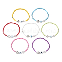 7 pulsera elástica con cuentas de vidrio.&nbsp;BJEW-MZ00317