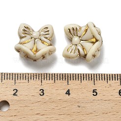 透明なアクリルビーズ  蝶結びのクリスマスベル  ゴールドライン入り  ベージュ  15x15.5x8.5mm  穴：1.2mm  約562個/500g&nbsp;MACR-K359-35D
