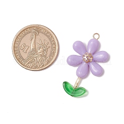 Непрозрачные акриловые цветочные бусины с железными колпачками и штифтами с плоскими головками из нержавеющей стали 304 и подвесками из прозрачных стеклянных бусин&nbsp;PALLOY-JF03617-01