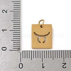 304ステンレススチールチャーム  丸カン付き  ゴールドカラー  星座チャーム付き長方形  牡牛座  12x10x1.5mm  穴：3mm&nbsp;LS-STAS-R001-03G-02