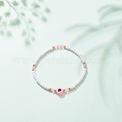 Женский эластичный браслет из смолаы сглаза и акрилового бисера&nbsp;BJEW-JB08609-01