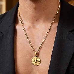 Collares con colgante de sol repujado de acero inoxidable 304 vintage para hombre&nbsp;WGCFDD3-01