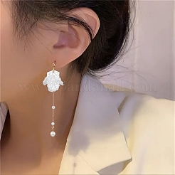 Серьги-гвоздики с подвесками из акриловых жемчужин и ракушек&nbsp;EJEW-YW00005