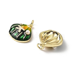 Латунные подвески с микропаве из кубических цирконий с эмалью и искусственным жемчугом из АБС-пластика KK-Z114-16G