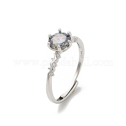 Регулируемые кольца из стерлингового серебра с родиевым покрытием и муассанитом для женщин&nbsp;RJEW-U038-03P