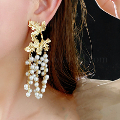 Серьги-гвоздики из пластикового сплава с жемчужными бусинами в форме листа&nbsp;FS-WGB9C0C-01