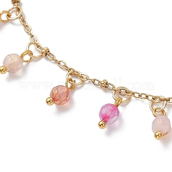 3 шт. браслеты на ногу из двухцветного натурального агата (окрашенного и нагретого) с ограненными круглыми кисточками из нержавеющей стали 304 AJEW-AN00744