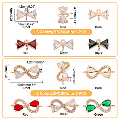 12 шт. 6-цветные латунные микрофибровые соединительные звенья с кубическим цирконием&nbsp;KK-GA0001-12