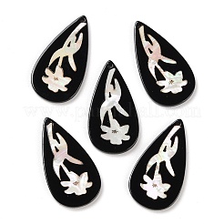 Непрозрачные акриловые подвески с цветочным узором BACR-D001-01B