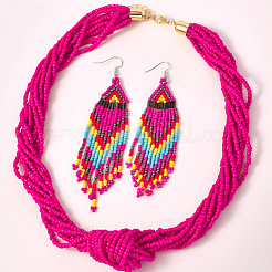 Многослойные ожерелья из стеклянных бус и серьги-подвески с треугольными кисточками в стиле бохо FS-WG1D6AA-01