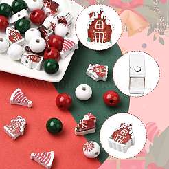 50 шт. Набор рождественских расписных деревянных бусин в 7 стилях WOOD-FS0002-44