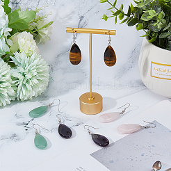 4 пара 4 стилей сережек-капель из натуральных смешанных камней со стальными железными штифтами для женщин EJEW-FI0003-18