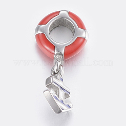 304ステンレススチール製ヨーロピアンダングルチャーム  大穴ペンダント  エナメル  アンカー  ステンレス鋼色  23mm  穴：5mm  ペンダント：11x8x2mm&nbsp;STAS-H446-146P