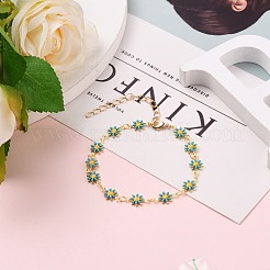 Braccialetti con maglie in smalto floreale in ottone dorato&nbsp;BJEW-JB05664-02