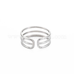 変色しない304ステンレススチール製トリプルラインオープンカフリング（女性用）  ステンレス鋼色  usサイズ9 1/4(19.1mm)&nbsp;RJEW-S405-232P