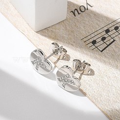 Серьги-гвоздики из латуни с микропаве из прозрачного кубического циркония EJEW-K299-01P-K