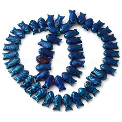 電気メッキガラスビーズセット  魚  ブルーメッキ  8x15x5~6mm  穴：1mm  約49~50個/連  15.75インチ（40cm）&nbsp;EGLA-C007-05B