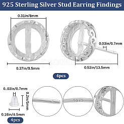 Антикоррозийные 2 пара 925 шт. фурнитуры для сережек-гвоздиков из стерлингового серебра с родиевым покрытием STER-BBC0005-81