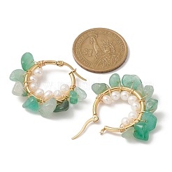 Серьги-кольца с кусочками натуральных камней и жемчугом EJEW-JE05290