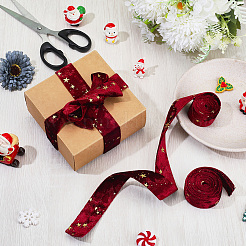 Двусторонние байковые ленты со звездами и золотым тиснением&nbsp;SRIB-GF0001-55A