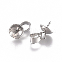 変色しにくい304ステンレススチールカップペグベイルチャーム  片穴パーツ用  ステンレス鋼色  8x6mm  穴：5x3mm  ピン：0.8mm&nbsp;STAS-G225-04P-02