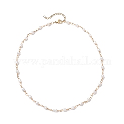 Ожерелья из цепочек из натурального жемчуга и рисовых бусин и медной проволоки&nbsp;NJEW-JN05493