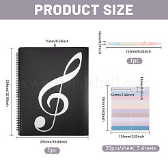 プラスチック製のピアノ楽譜フォルダー  インデックスタブとペン付き  長方形  ブラック  324x255x15mm&nbsp;AJEW-WH0410-133A