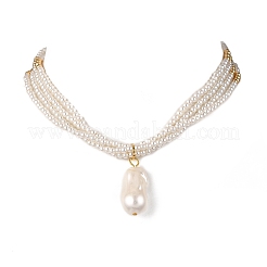 Регулируемый овальный пластиковый искусственный жемчуг кулон круглые бусины многорядные ожерелья для женщин NJEW-JN05348