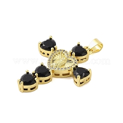 Подвеска в форме сердца из латуни с микро-паве и кубическим цирконием в форме креста Девы Марии KK-S380-44E-G