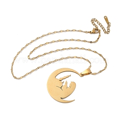 201 ожерелье из нержавеющей стали с подвеской в виде луны и женщины для Рамадана и Ид Мубарак NJEW-D318-02G