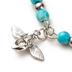 Браслет на ногу из нержавеющей стали 304 с подвеской в виде пчелы и круглыми бусинами из натурального белого нефрита для женщин AJEW-AN00498-02