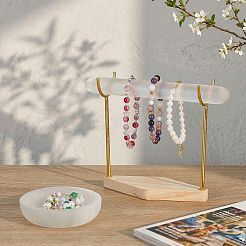 1 ensemble de présentoirs en fer avec base en bois en forme de losange pour bar en sélénite naturelle&nbsp;ODIS-MA0001-04A