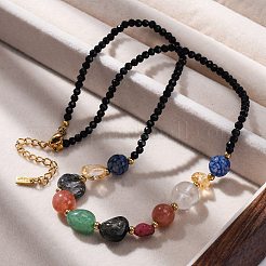 Ожерелья из бусин из нержавеющей стали 304 с натуральными драгоценными камнями NJEW-U026-14G