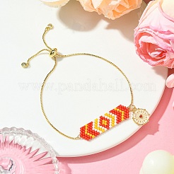 Braccialetti con cursore a catena con perline a forma di cilindro e ciondolo a forma di cuore in ottone da donna&nbsp;BJEW-JB10747