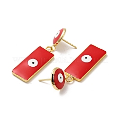 Прямоугольные серьги-гвоздики с эмалью от сглаза&nbsp;EJEW-F288-13-G