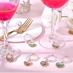 6 Stück Blumenlegierung Emaille Glas Weinglas Charms&nbsp;AJEW-SC00078