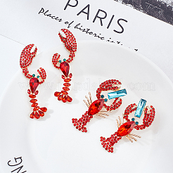 2 пара сережек-гвоздиков в форме лобстера со стразами в двух стилях EJEW-AN0002-67