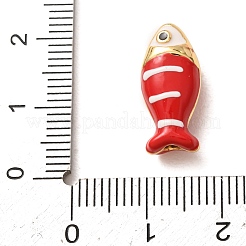 エナメルペンダント付き真鍮  縞模様のチャームが付いた魚  ラックめっき  長持ちメッキ  鉛フリー＆カドミウムフリー  18KGP本金メッキ  ミックスカラー  18x8x6.5mm  穴：1.2mm&nbsp;KK-CBA2F11-11G