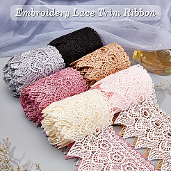 18ヤード 6色刺繍レーストリムリボン  縫製工芸用  ミックスカラー  3-1/2インチ（90mm）  3ヤード/カラー&nbsp;OCOR-BC0001-57